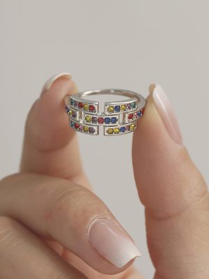 Light Luxury Cold Color Zircon Ring Design Stainless Steel 18K Real Gold Index Finger Ring Women