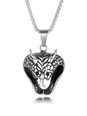 Stainless Steel Big Snake Head Cobra Necklace Pendant Sweater Chain Accessories Hip Hop Cool Men's Retro