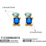 color: F1230-Blue Color Glass Stone Gold Earrings