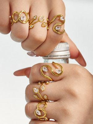 Geometric Irregular Water Drop Zircon Ring Stainless Steel Gold-Plated Cold Bracelet Index Finger Ring Ring