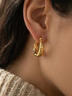 Stainless Steel Earrings Matte Hammer Texture Simple Exquisite Elegant High-End Ornament All-Match Earrings