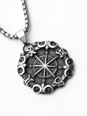 Men's Stainless Steel Necklace Vintage Star Sea Compass Pendant Pirate Fashion Brand All-Matching Sweater Chain