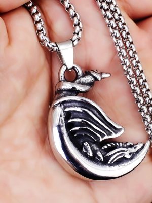 2026 New Personalized Stainless Steel Pendant Retro Flying Dragon Moon Men's Necklace
