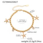 color: E278-Gold Starfish Zircon Bracelet 17+5cm