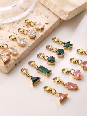 Light Luxury Color Zircon Detachable Lobster Buckle Pendant Stainless Steel DIY Bag Chain Bracelet Accessories