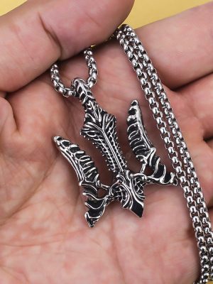 New vintage ornament stainless steel pendant necklace, double-sided boat anchor and trident pendant.