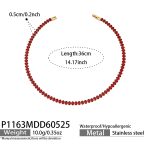color: P1163-Red Zircon Necklace -37cm