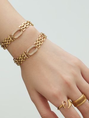 Light Luxury Stainless Steel Full Zirconium O-Shaped Watch Chain Bracelet 18K Gold Plating Personalized Bracelet Women's
