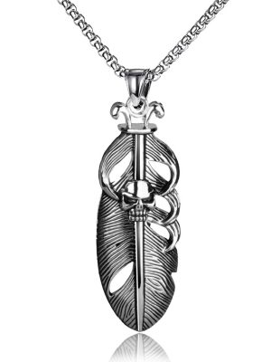 Skull Leaves Exaggerated Geometry Necklace Maple Leaf Stainless Steel Vintage Pendant Ornaments