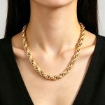 Stainless Steel Thick Hemp Flowers Necklace Women's 18K Gold Plated Non-Fading Hip Hop Clavicle Chain