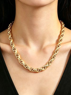 Stainless Steel Thick Hemp Flowers Necklace Women's 18K Gold Plated Non-Fading Hip Hop Clavicle Chain