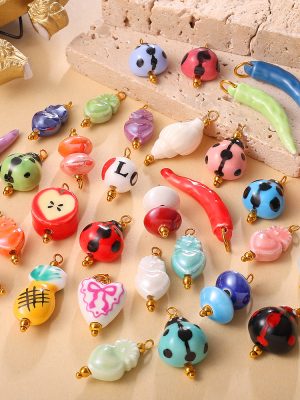 Cute Cartoon Multi-Shape Ceramic Small Pendant Love Ladybug Pepper and Other DIY Handmade Jewelry Decoration Accessories