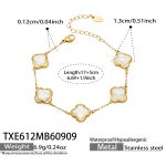 color: TXE612-White Cracked Ice Stone Flower Gold Bracelet -17+5cm