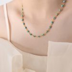 color: P1528-Green Enamel Gold Necklace -45+5cm