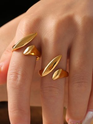 Minimalist Elegant Graceful Personalized Opening Index Finger Ring Geometric Melon Seeds Design Stainless Steel Gold-Plated Ring