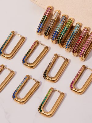 Super Shiny Full Zirconium Long U-Shaped Ear Clip Earrings Plated 18K Real Gold More Sizes All-Match Earrings