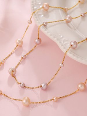 Light Luxury Gentle Starry Colorful Natural Fresh Water Short Pearl Necklace Stainless Steel Simple Splendid Necklace