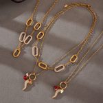 Pepper Zircon Pendant Necklace Stainless Steel 18K Gold Plating All-Match Rectangular Clavicle Chain