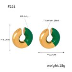 color: F221-Green Colored Glaze Gold Ear Clip