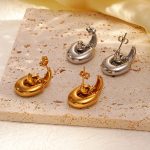 INS French Retro Two-in-One 18K Plated Stainless Steel Earrings for Women Graceful Ear Ornaments Vacation