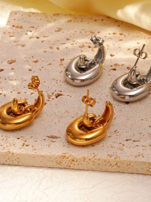INS French Retro Two-in-One 18K Plated Stainless Steel Earrings for Women Graceful Ear Ornaments Vacation