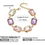 color: TXE591-AB White Cube Glass Stone Gold Bracelet -19+5cm