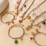 Summer Vacation Dopamine Girl Heart Woven Colorful Ropes DIY Diverse Pendant Bracelet Necklace Jewelry Set