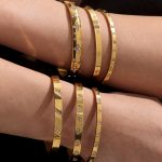 Design Stainless Steel Geometric Simple Bracelet Inlaid Zircon Bangle Bracelet Combination