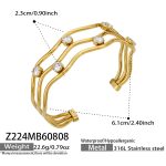 color: Z224-Three Layer White Zircon Gold Open Bangle
