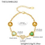 color: TXE515-Green Color Glass Stone Gold Bracelet 16+5cm