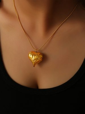 Commute Minimalist All-Match Jewelry Irregular Texture Design Love Heart Pendant Stainless Steel Jewelry Set