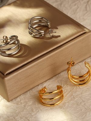 INS Stainless Steel Multi-Layer Earrings Women's High-Grade 18K Gold Irregular