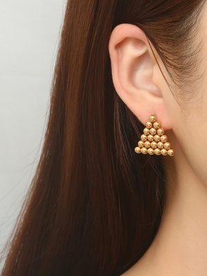INS Stainless Steel Ball Stud Earrings Women's Design Square Love Heart Earrings Triangle Earrings