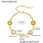 color: TXE515-Pink Glass Stone Gold Bracelet 16+5cm