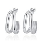 color: -Size 1 Double-wire Oval Stud Earrings Steel Color