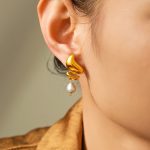 French Retro Spiral Fresh Water Pearl Earrings Stainless Steel Plated 18K Real Gold Ocean Ear Rings