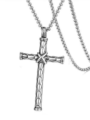 Binding Cross Golden Hoop Geometric Necklace Stainless Steel Retro Pendant Ornaments
