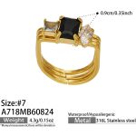 color: A718-Three Layer Black Zircon Gold Ring -Size 7
