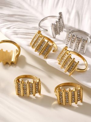 Zircon Ring Opening Square Ring Stainless Steel 18K Gold Geometric Micro-Inlaid Gang Drill Index Finger Ring Tide