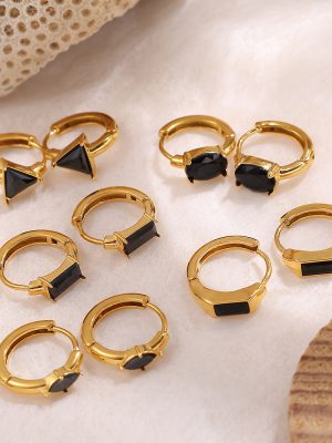Light Luxury Geometric Shape Ear Clip Personality Retro 18K Gold Plating Stainless Steel Earring Accessories Female