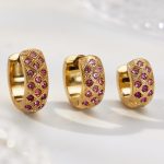 Stainless Steel Color Zirconium Diamond Plaid Ear Ring Plated 18K Real Gold Exquisite Light Luxury More Sizes Ear Clip Earring