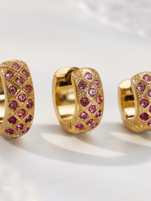 Stainless Steel Color Zirconium Diamond Plaid Ear Ring Plated 18K Real Gold Exquisite Light Luxury More Sizes Ear Clip Earring