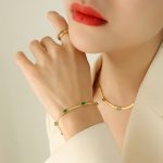 color: E311-Green Zircon Gold Bracelet -15+5cm