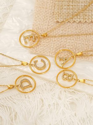 New Light Luxury Inlaid Zircon 26 Letter Pendant Necklace Women's Stainless Steel Ornament Clavicle Chain