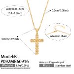 color: P092-B Style Cross Zircon Gold Necklace -41+5cm