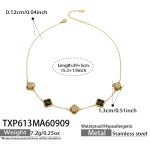 color: TXP613-Black Glass Stone Flower Gold Necklace -39+5cm