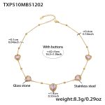color: TXP510-Pink Color Faceted Stone Gold Necklace 42+5cm