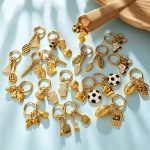 Retro Sports Ball Racket Shape DIY Pendant Earrings Stainless Steel 18K Gold Plating Earrings for Women