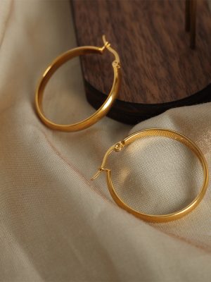 New Exaggerated Cold Personality Stainless Steel Gold Plated Geometric Ring Design Earrings Premium Ornament