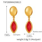 color: TXF280-Gold Red Glass Stone Earrings